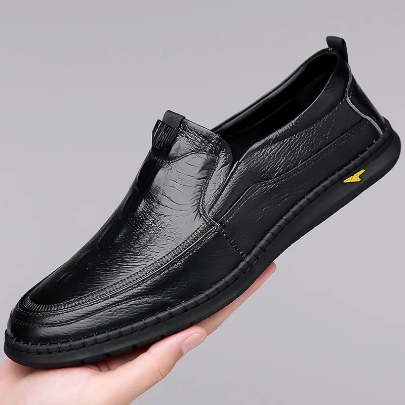 

Men Casual Footwear Breathable Mens Leisure Walk Loafers Genuine Leather Moccasins Hollow Out Slip on Male Driving Shoes