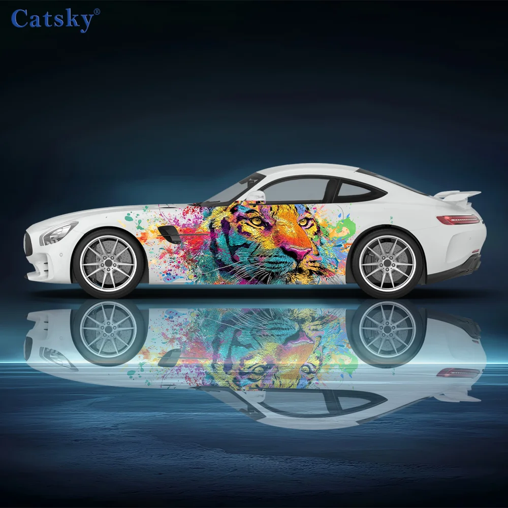 

Colorful Tiger Eye Contact Pattern Stickers - Car Body Side Decals Decoration, Universal Fit for All Cars Car Vinyl Wraps