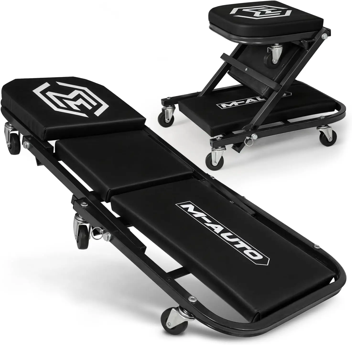 

Foldable 2-in-1 Car Creeper & Seat, Adjustable Rolling Garage Chair with 6 Casters, 330LBS Capacity, Black