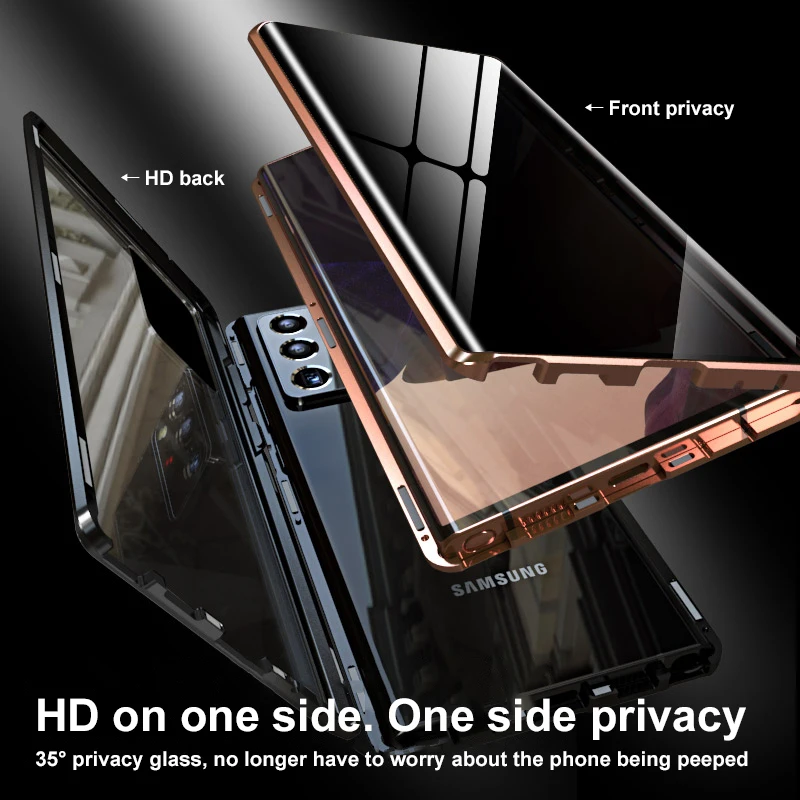 360° Full Surround Metal Magnetic Front Anti-Spy Glass Case For Samsung Galaxy S25 S23 S24 S22Ultra Explosion-Proof HD Backpanel