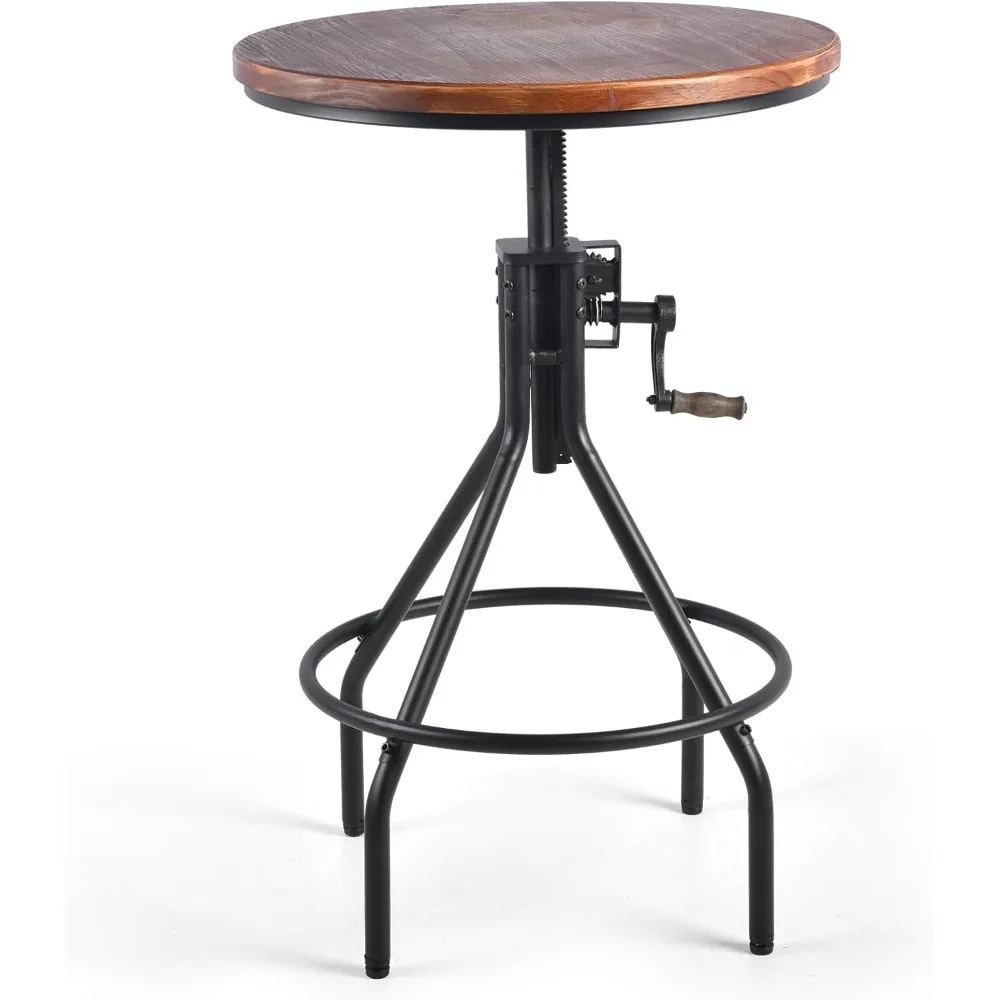 

Industrial Design Bar Table Height Adjustable with Handle Kitchen Dining Coffee Bistro Pub Table Black