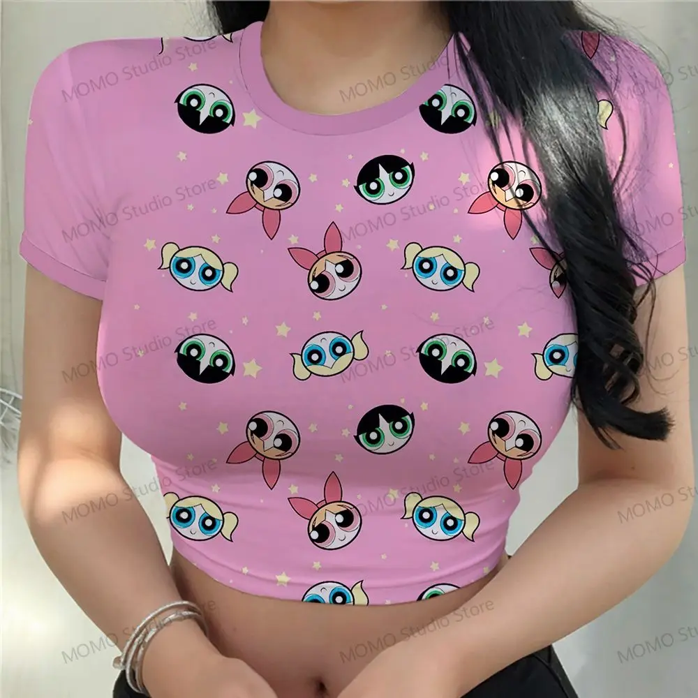 

The Powerpuff Girls Crop Top Tshirt 2024 Woman Clothes XS-3XL Leisure Women's T-Shirt Women's Hot Sale Kawaii Womans Tops Cute