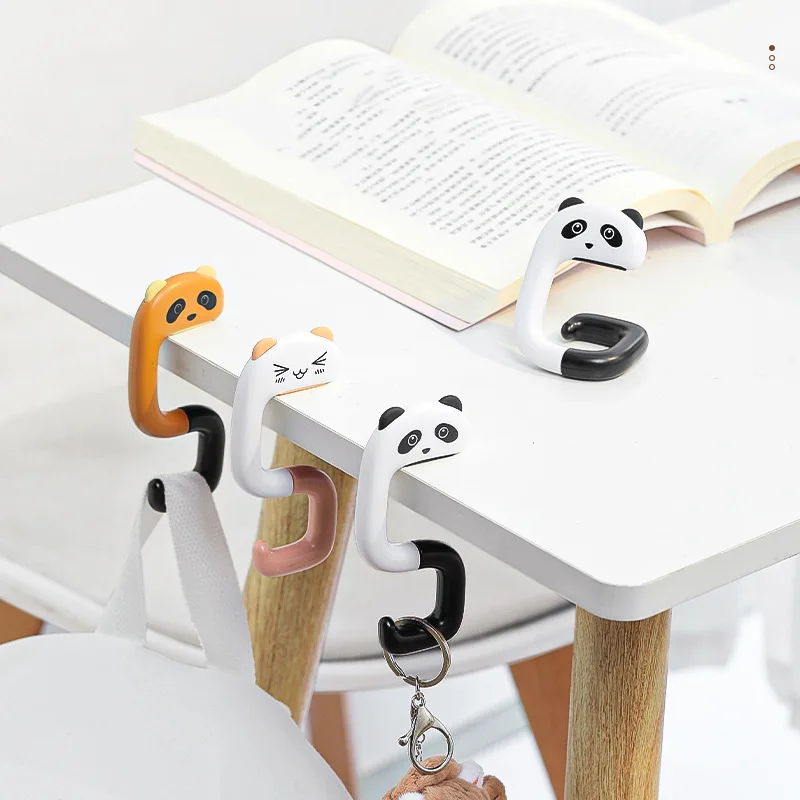 1pcs Cute Panda Schoolbag Hook Cartoon Table Side Bag Hook Punch-Free Rack Desk Organizers Student Supplies Desk Accessories