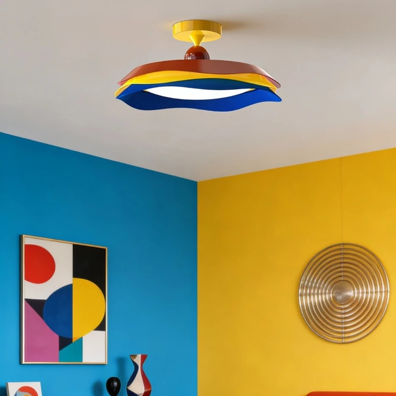 Dopamine contrasting color ceiling light modern simple bedroom lamp color chandelier eye protection round high-end room light