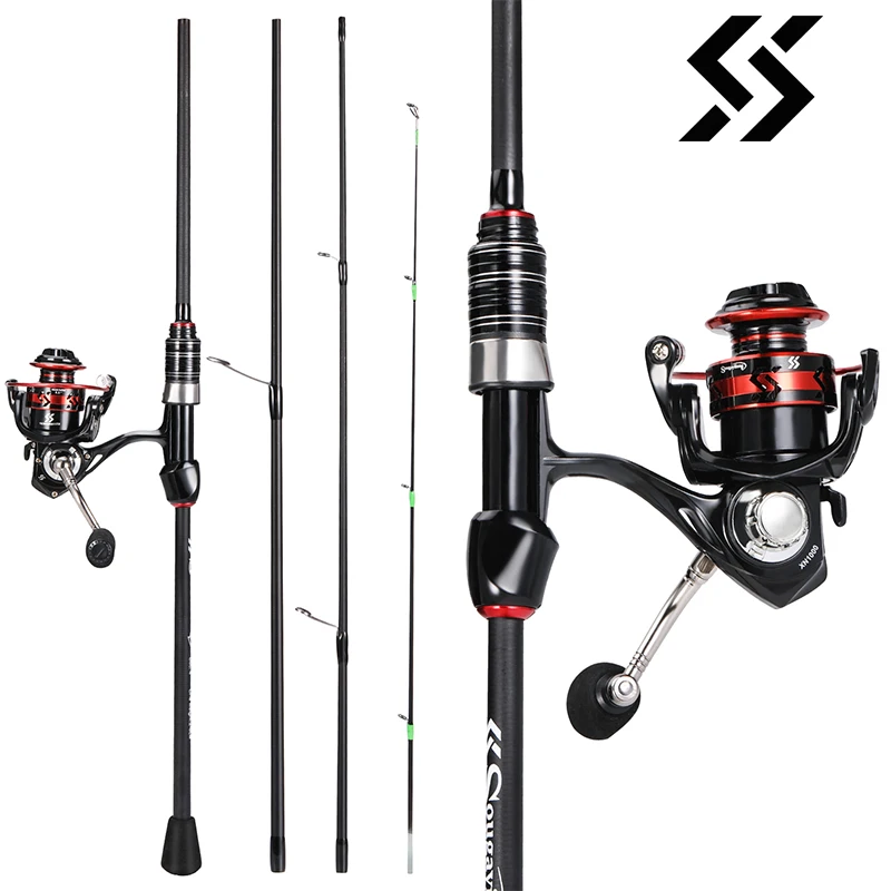 Sougayilang Spinning Fishing Combo 2.1m 4 Section UltraLight Carbon Fiber Rod and 5.2:1 Gear Ratio Fishing Reel Fishing Kit