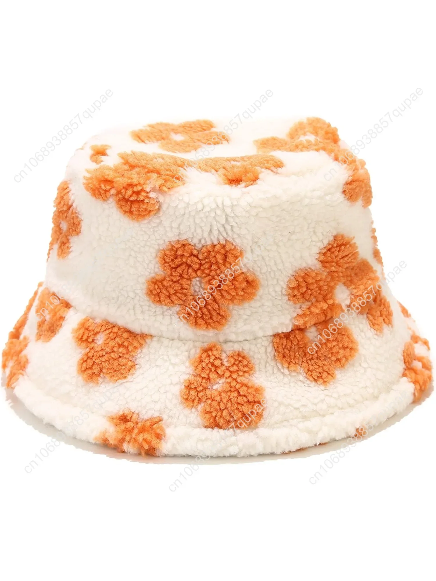 

Winter Warm Plush Fuzzy Bucket Hat Faux Fur Daisy Flowers Shearling Fisherman Hats for Women