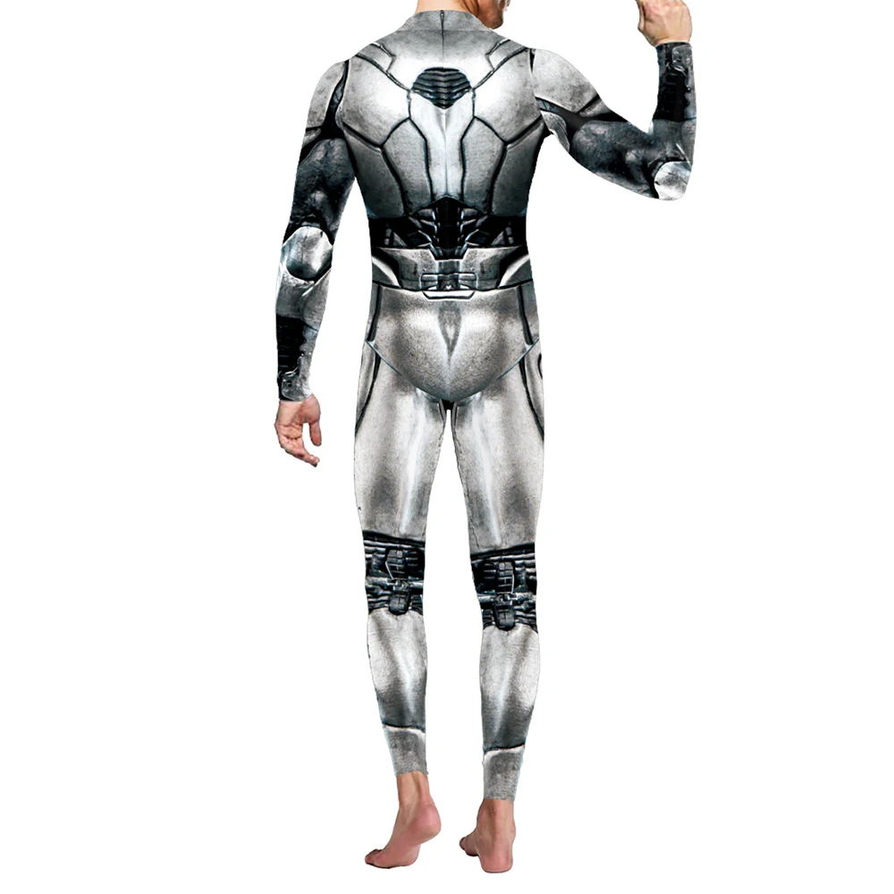 Halloween Gray Robot Cosplay Costume Men Women Bodysuit Holiday Party Disguise Oufit 3D Print Funny Long Sleeve Jumpsuit Catsuit