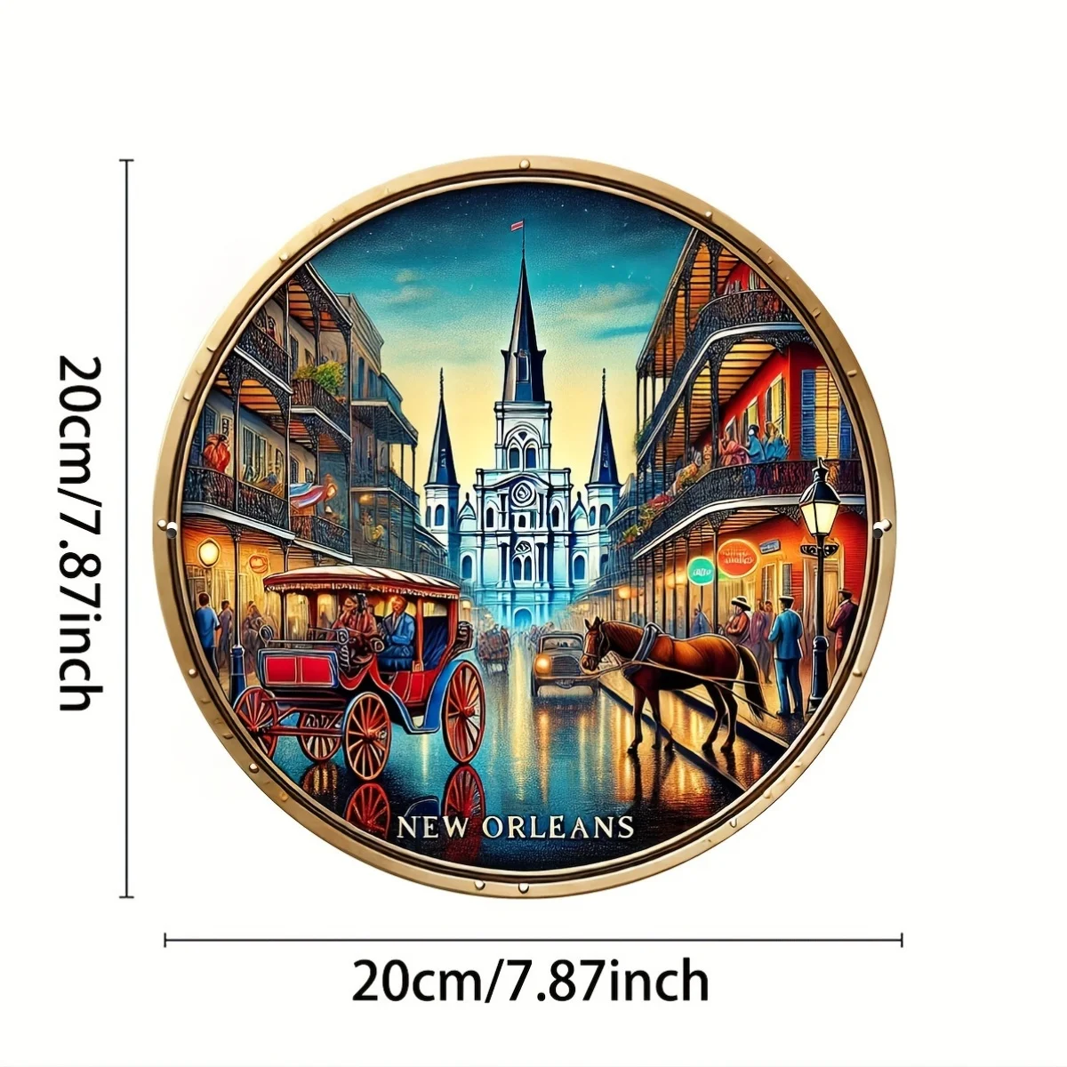 2D Metal Sign New Orleans Vintage Retro Street Scene St. Louis Cathedral Horse Carriage Tin Wall Art for Home Bar Cafe Decor Gif