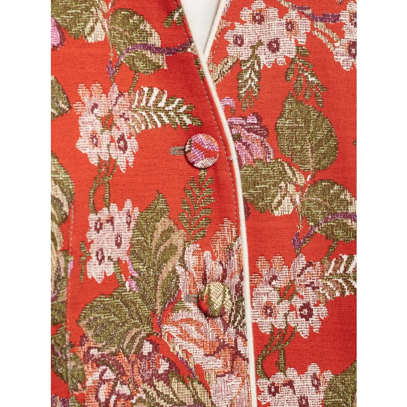 2026 Frühling Herbst Neue Damen Blumen-Jacquard-Print Stehkragen Kurzer Blazer Langarm mit Taschen Vintage Blumen-Anzugjacke – Detail 8