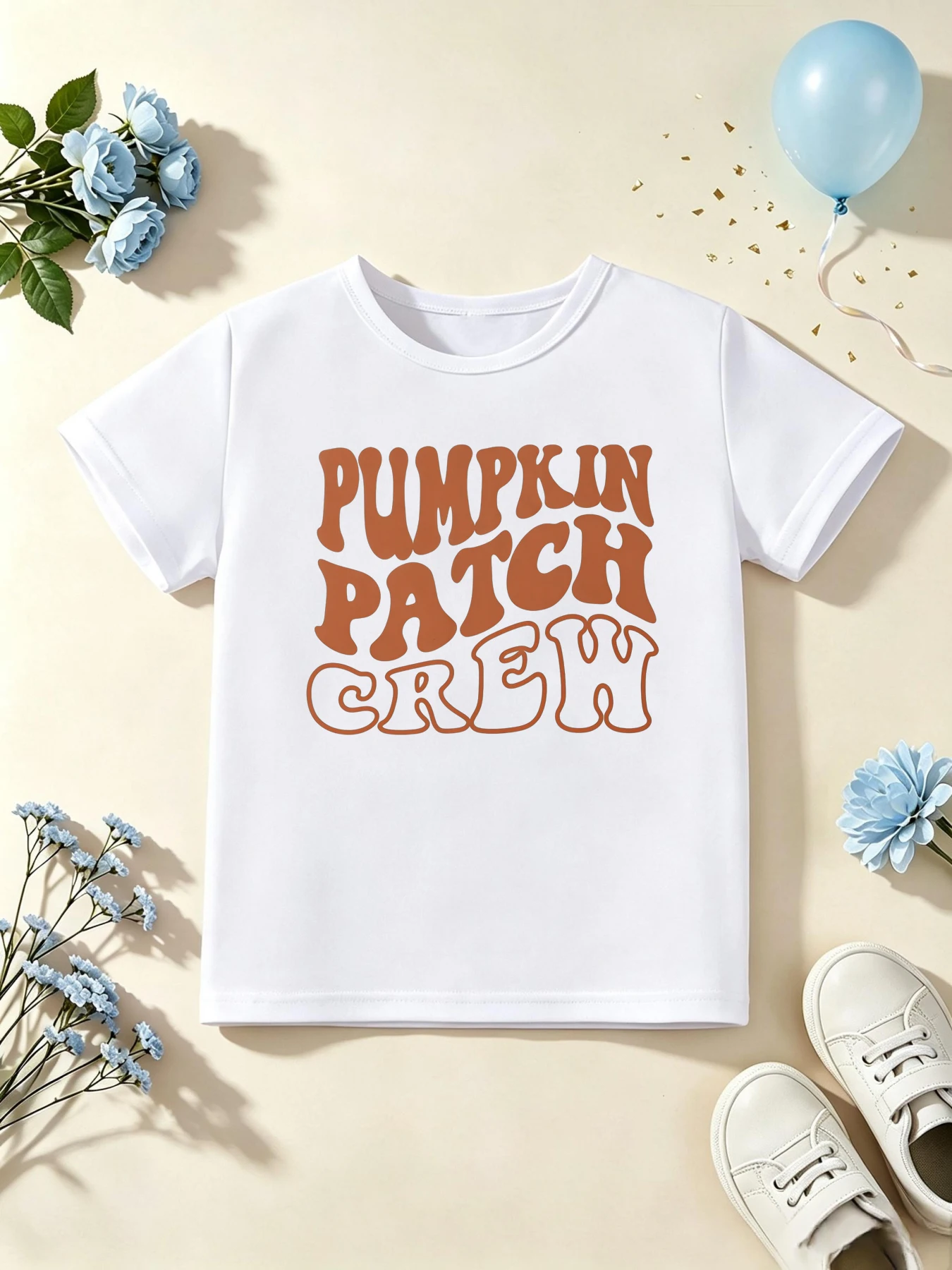 Pumpkin Patch Crew Letter Printed T Shirt Girls/Boys Thanksgiving Gift T-Shirt Funny Kids Clothes