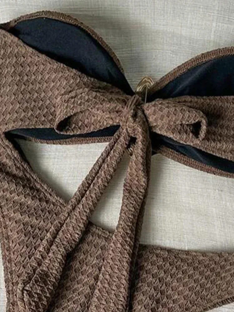 UETEEY 2025 nuevo traje de baño de verano conjunto de Bikinis Sexy sin tirantes Bikini con espalda descubierta conjunto de 2 piezas mujeres sólido traje de baño dividido Bikini de playa