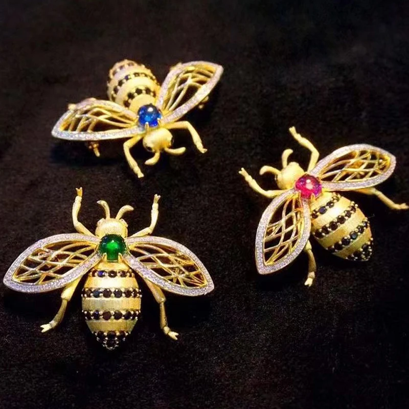

Vintage Style Cute Bee Brooch For Women Female Gift Fine Jewelry Different Colors 925 Sterling Silver Free Shipping