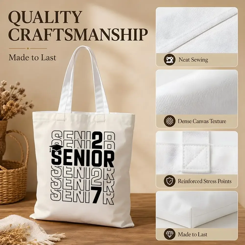 Senior 2027 Storage Bags Canvas Tote Bag Women Large Capacity Reusable Shopping Shoulder Bag Daily Handbag