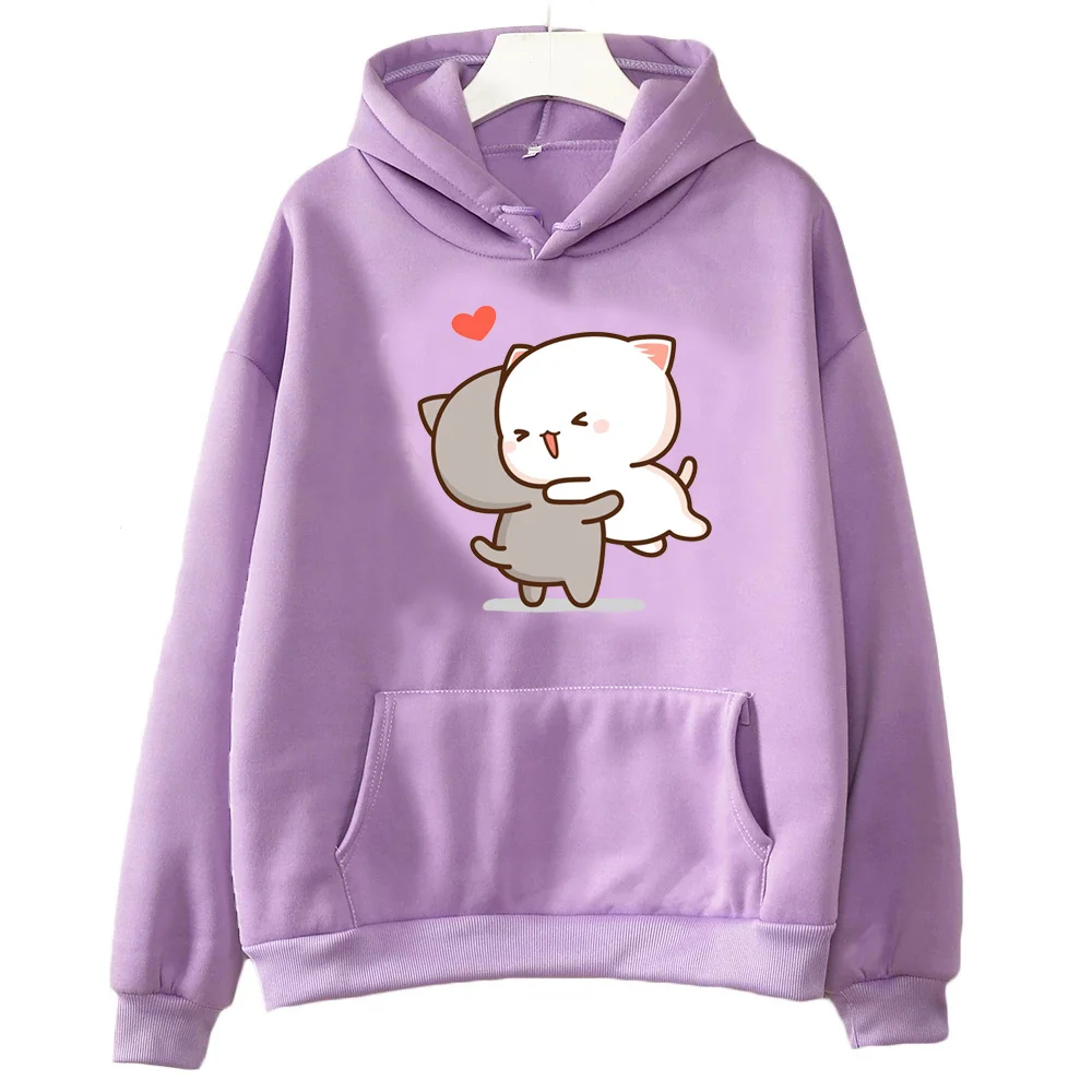Peach And Goma Mochi Cat Love Print hoodies women Winter streetwear funny Hood female Fleece sweater
