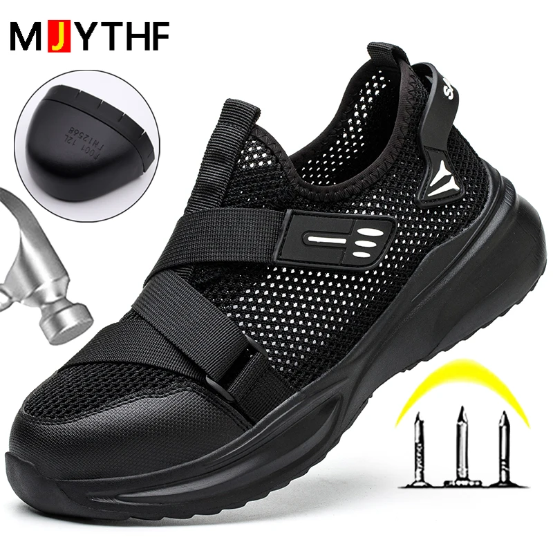 New Summer Breathable Mesh Work Shoes Anti-smash Anti Puncture Safety Shoes Men Light Comfort Work Sneakers Men Steel Toe Shoes