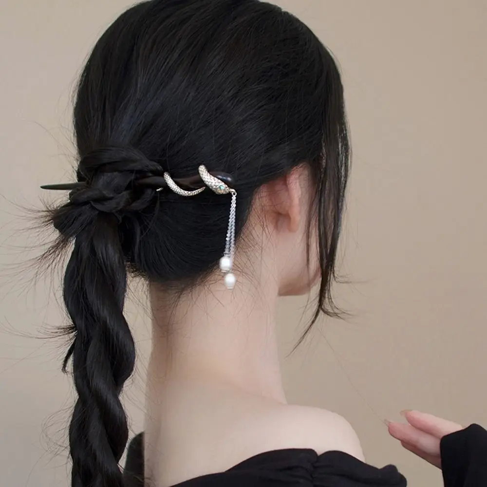 Rhinestone Wooden Hair Stick Chinese Style Hair Sticks for Buns Hanfu Hairpin Hair Chopstick Hair Accessories