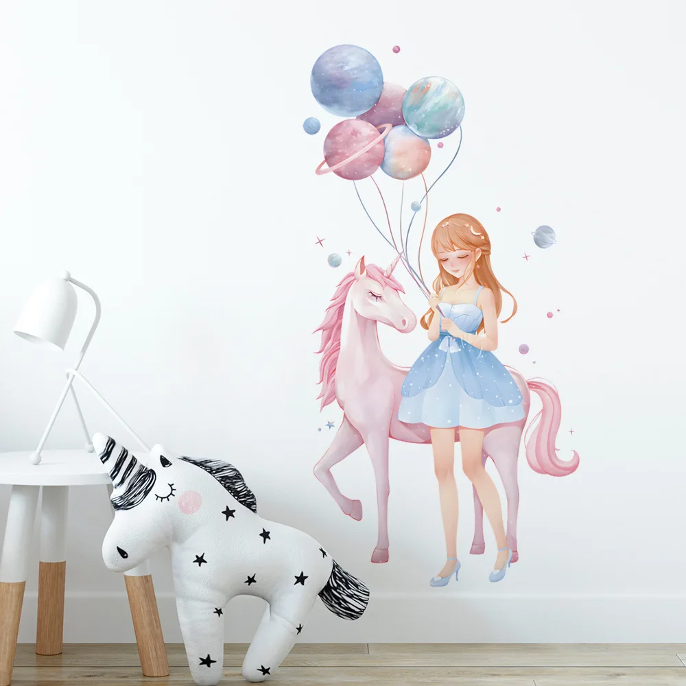 

Unicorn Girl Vinyl Tile Child Wall Stickers For Baby Room Decor Wall Decor Adhesive Wallpaper Furniture Sticker Room Decoration