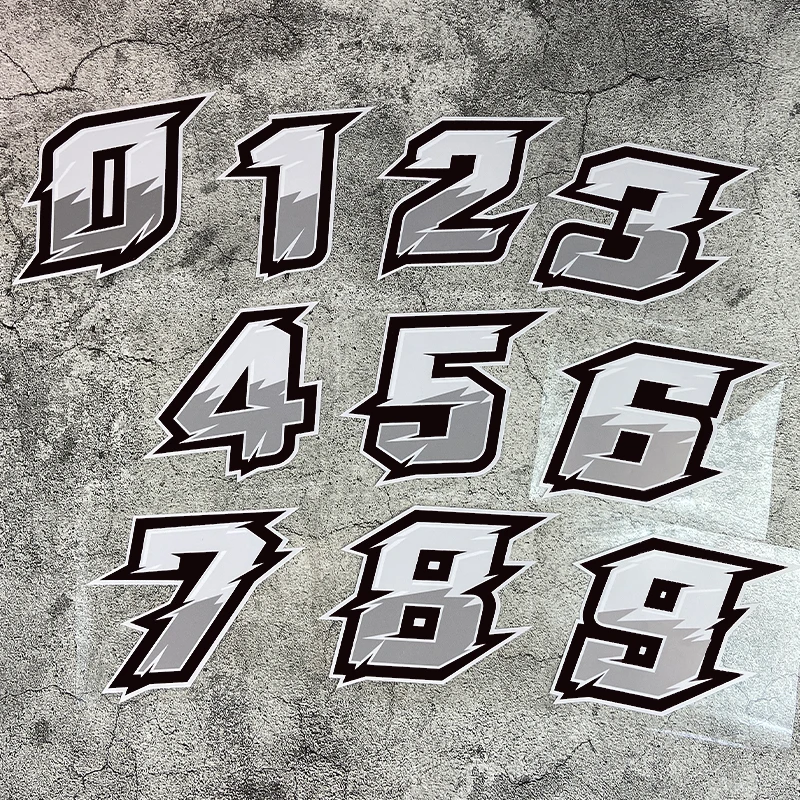 Racing Style Number Waterproof Vinyl Stickers Gradient Gray Decals For Car Motorcycle Bike Decor