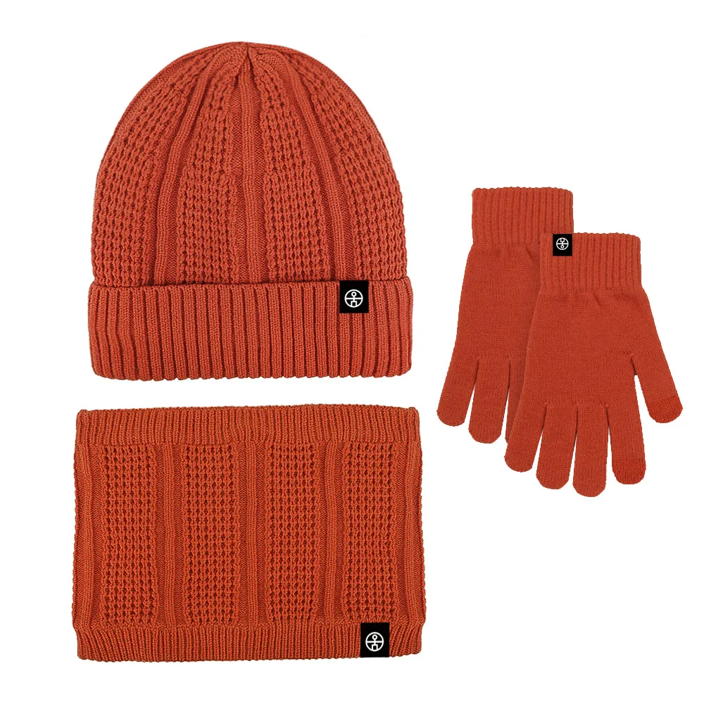 Winter Women Knitted Hats Scarf with Touchscreen Gloves 3-Piece Outdoor Windproof Warm Scaves and Beanie Hat Themal Gloves Set