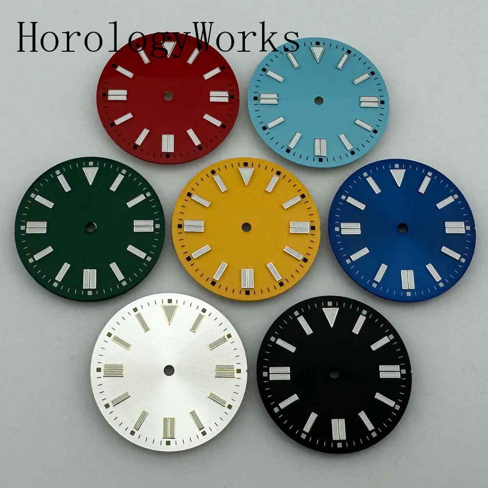 31 mm Zifferblatt, leuchtend, passend für NH35/NH36 ETA2836/2824 Miyota8205/8215 Mingzhu2813/3804 Uhrwerk, Blau, Grün, Rot, Schwarz, Gelb