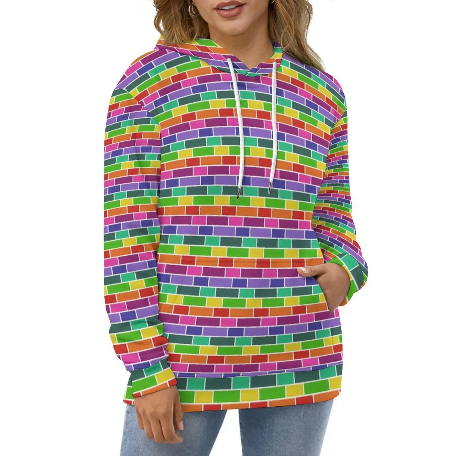 

Retro Mod Print Casual Hoodies Neon Geometric Cute Hoodie Woman Long-Sleeve Hip Hop Custom Loose Oversized Sweatshirts