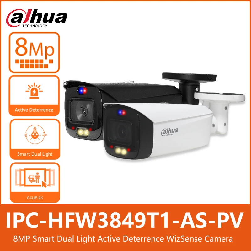 Dahua IPC-HFW3849T1-AS-PV 8MP 4K  Smart Dual Light Active Deterrence Bullet WizSense Network Security IP Camera S5 Version TiOC