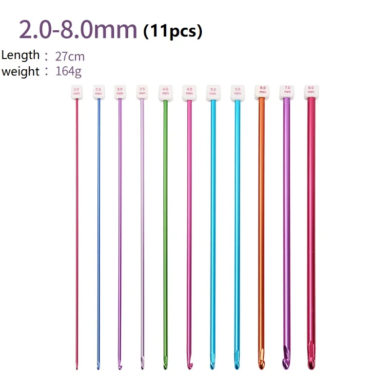 1/11Pcs Tunisian/Afghan Crochet Hook Knit Needles Multicolour Aluminum Crochet Hook Sets Sewing DIY Tools Kit 2.0-8.0MM