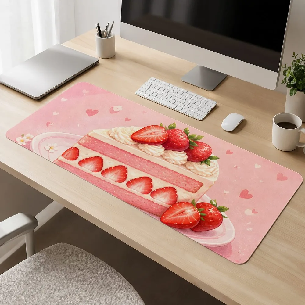 Strawberry cake pattern, office desk pad, desktop protection pad, gamer equipment, work area decoration, computer mouse pad