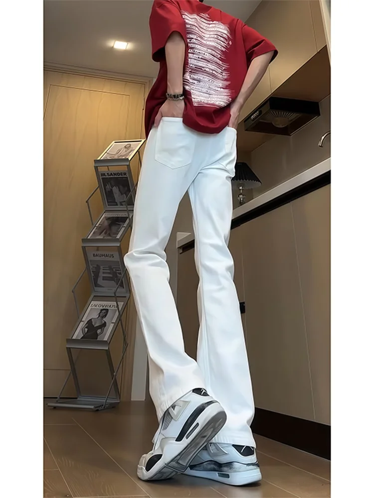 

Cleanfit White Men's Jeans Slim Straight Leg Micro Flared Long Trousers High Street Sle Spring Autumn Wear Resistant Denim