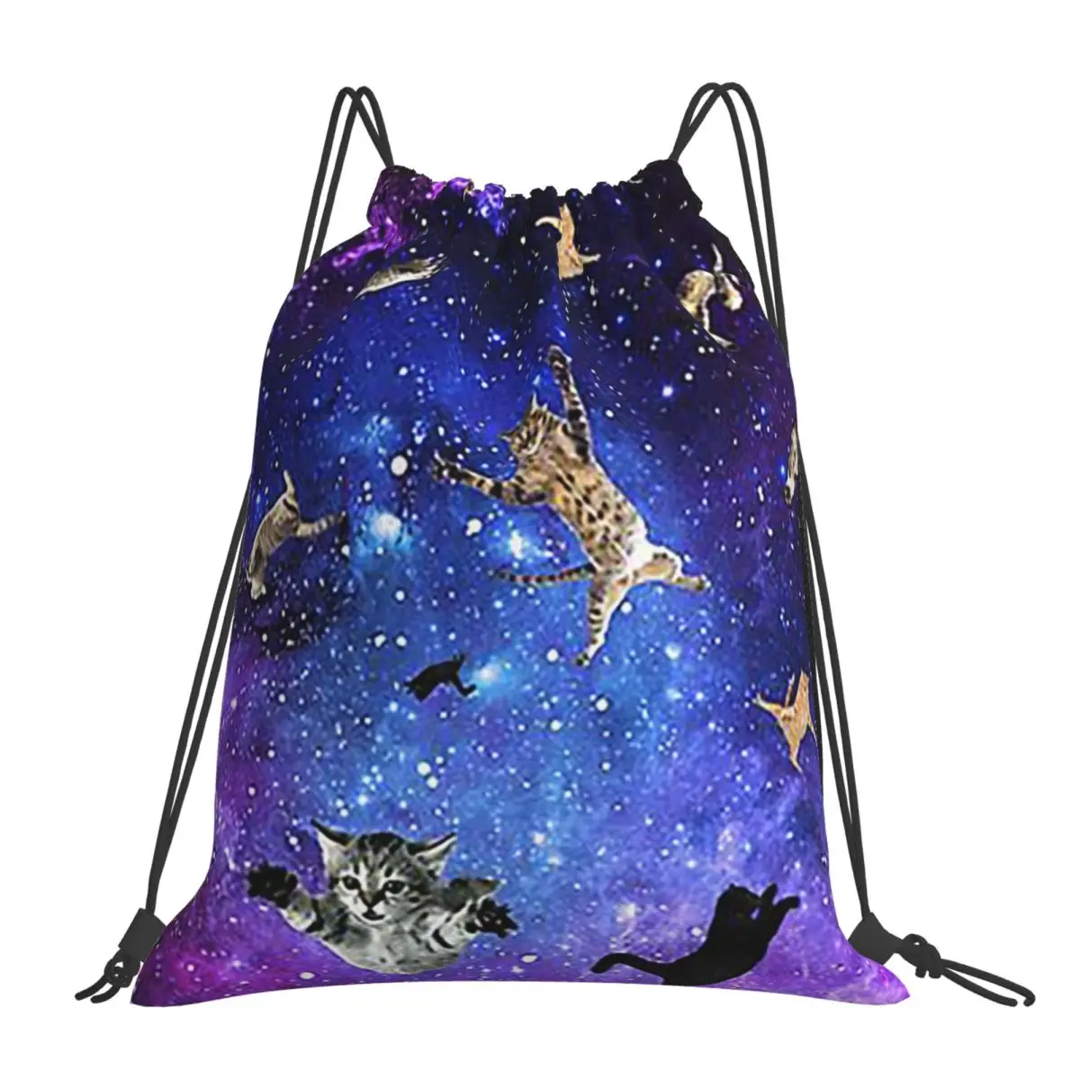 Space Cats Backpacks Fashion Portable Drawstring Bundle Pocket Sports Bag Book Bags For Man Woman Students