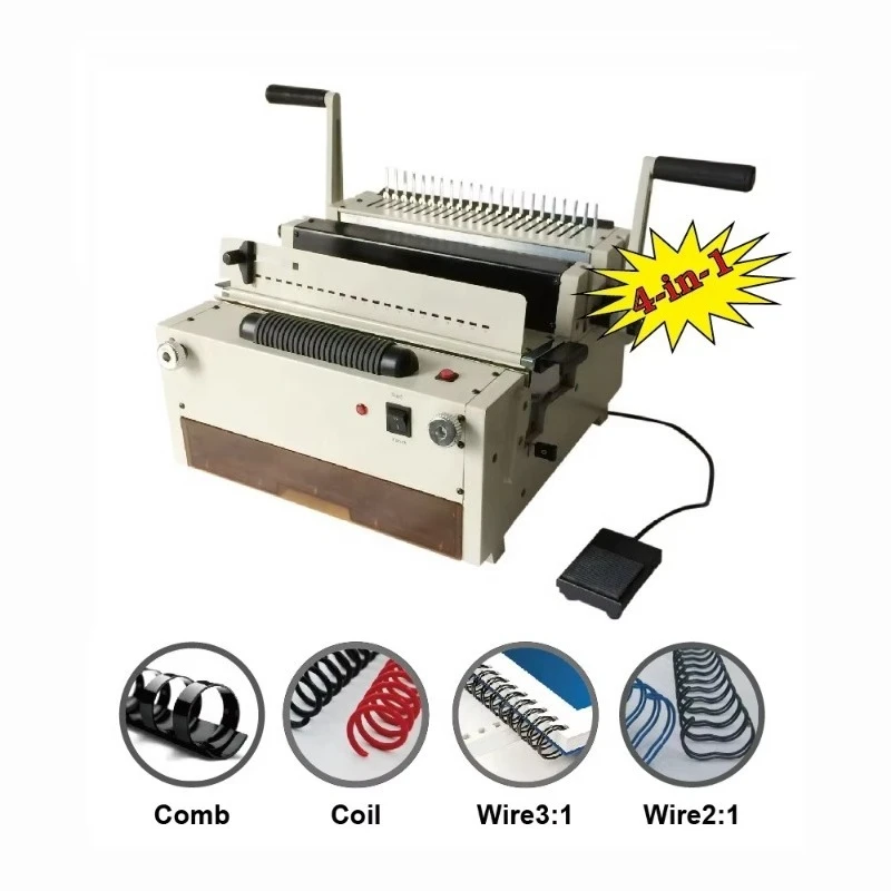 Multifunctional 4in1 Wire Plastic Spiral Single Double Wire Coil Book Exercise Book Comb Binder Binding Machine
