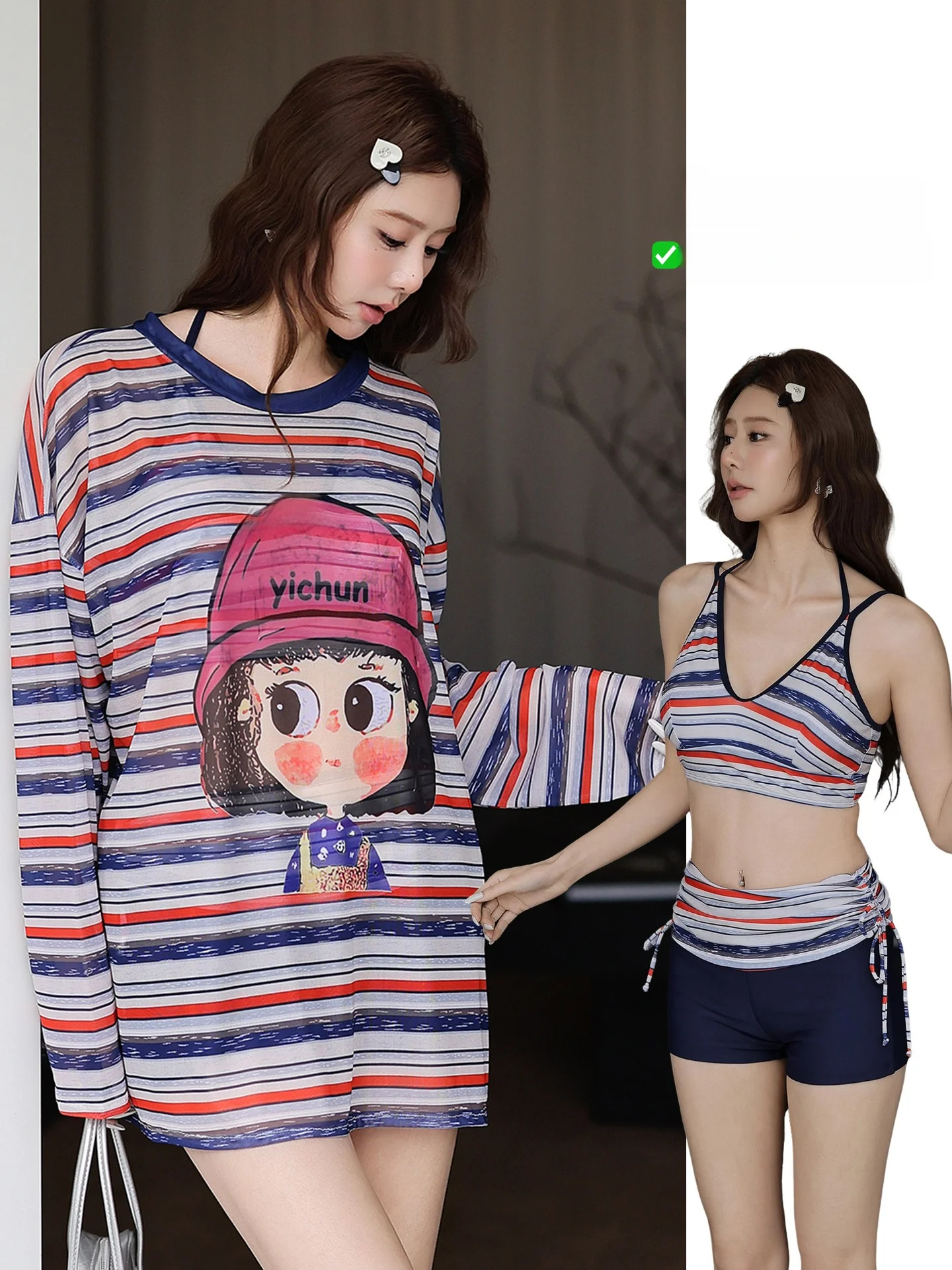 

Elegant One-Piece Swimsuit for Women Long Sleeve Thermal Spa Suit Three Piece Set Slimming Effect Girls in plus Sizes