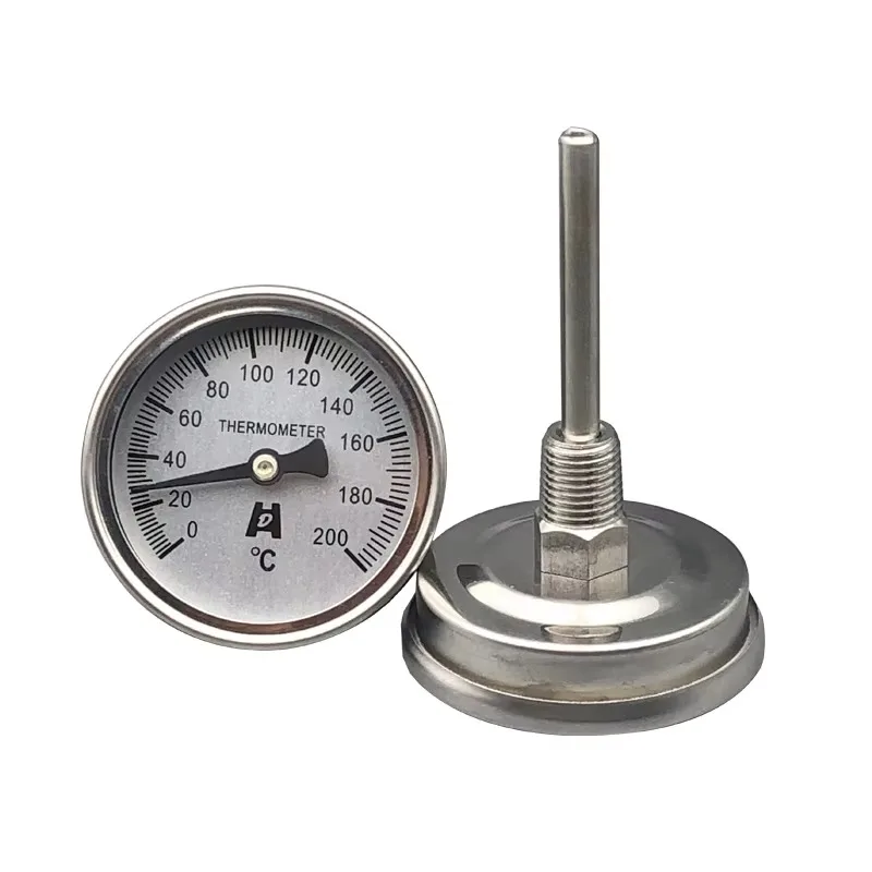 All Stainless Steel Bimetal Thermometer Pipeline Water Temperature Meter 0-50 100 150 200 300 Degrees WSS-303 1/4PT