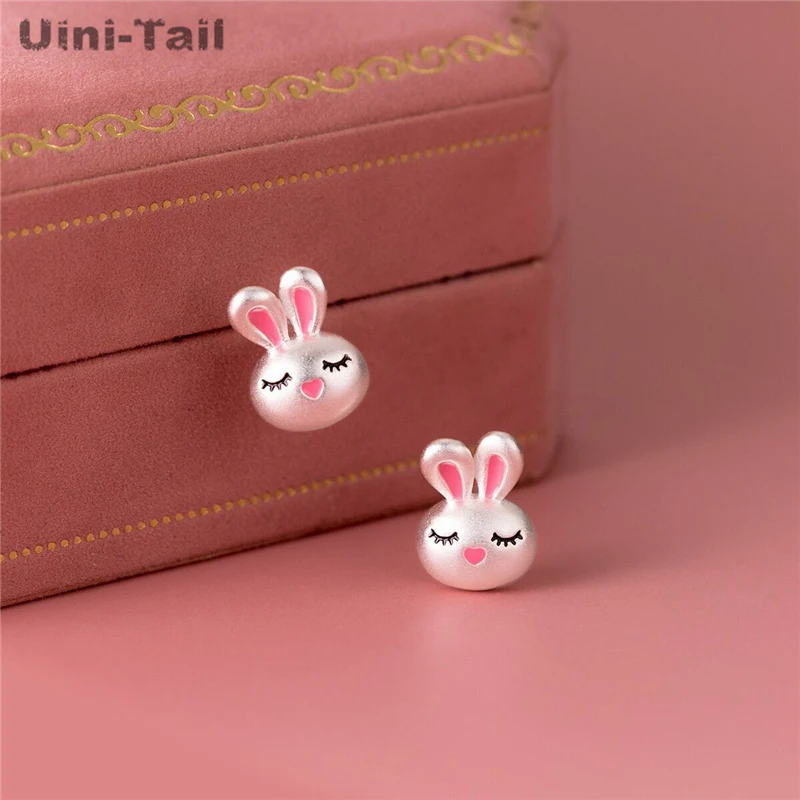 Uini Tail Hot Sale New 925 Tibetan Silver Cartoon Pink Rabbit Earrings Sweet Cute Fashion Dynamic High Quality Girl Jewelry