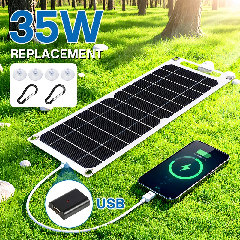 Outdoor Camping RV Home Use 5V 35W Solar Panel Portable USB Safe Stabilize Charger for Phone Power Bank
