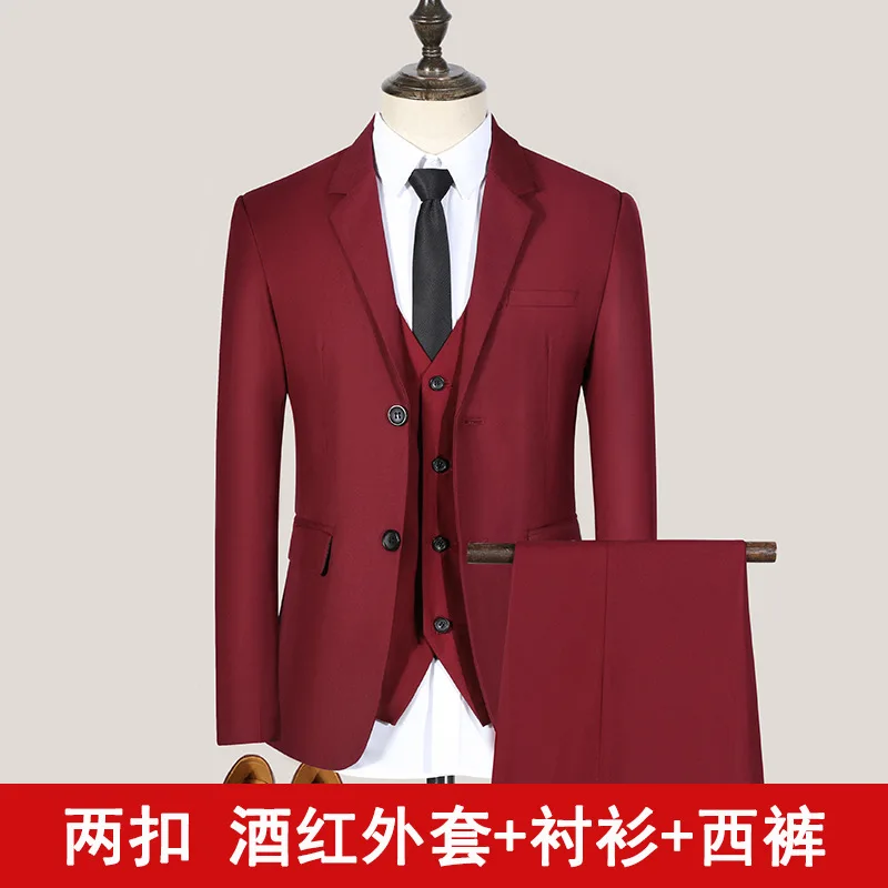 

X0122 Groom Suit Men's Three-piece Suit Slim Korean Wedding Dress Business Casual Handsome Solid Color Suit Men