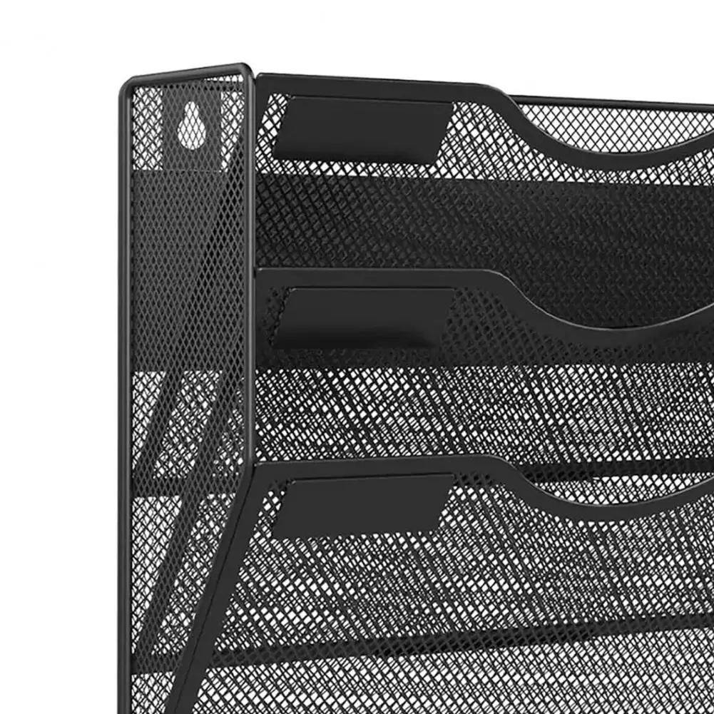 Two Tier File Sorter Office Storage Rack 3-tier Mesh Metal Wall File Organizer with Label Slots Rust-resistant for Office