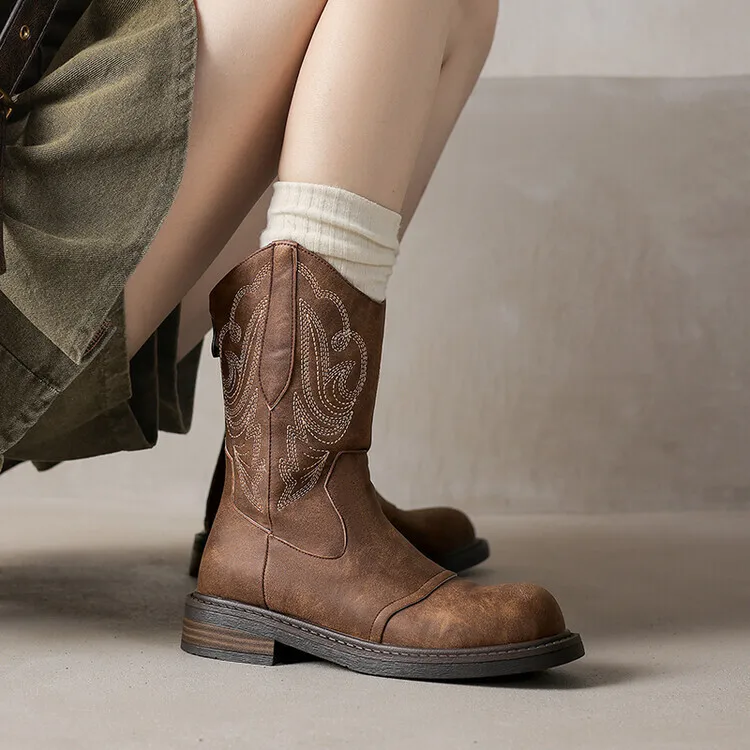 

Embroidered Ankle Boots 2026 Low Heels Women's Western Boots