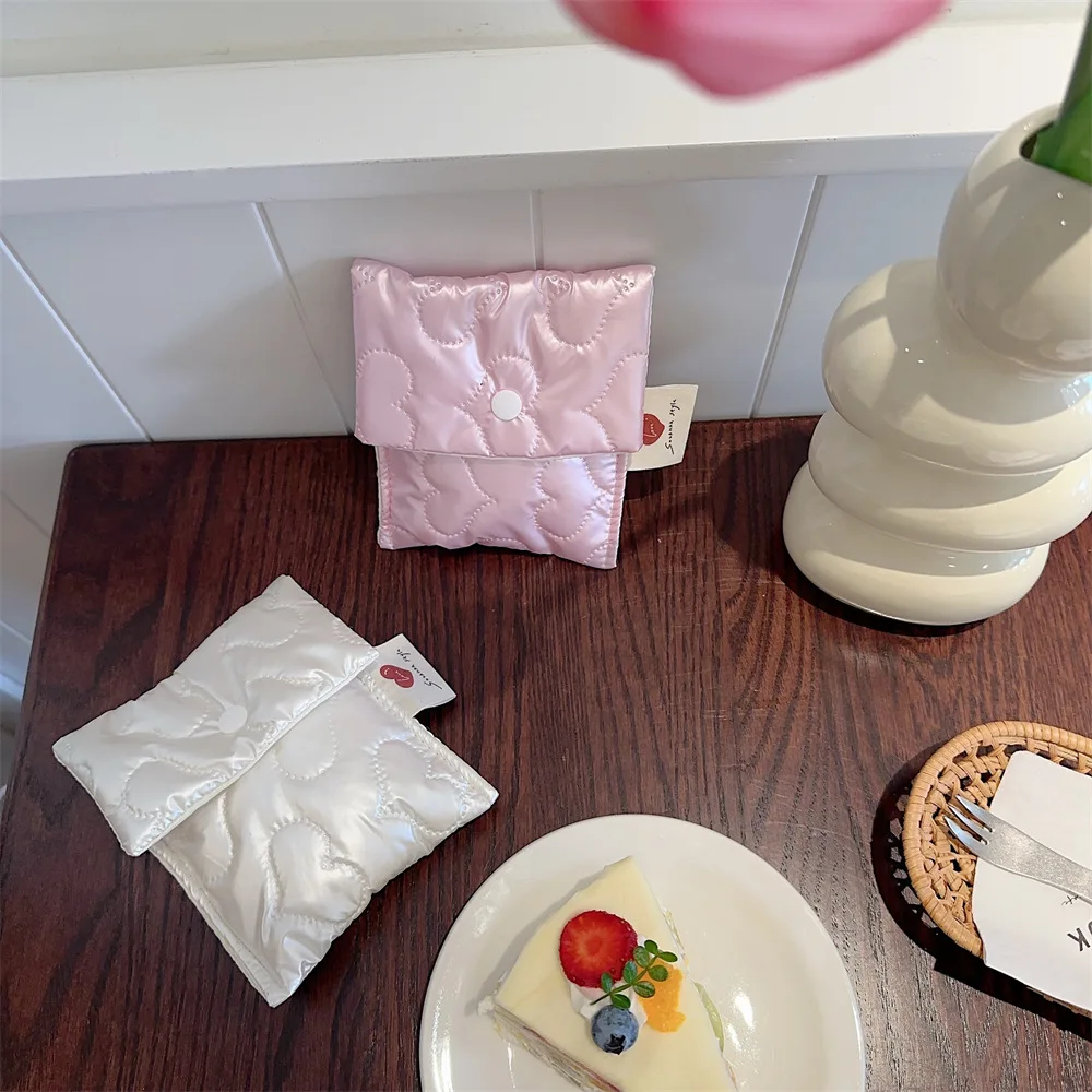 Pink Love Bowknot Coin Purse Lipstick Bag Sanitary Napkin Storage Bag Pouch Student Coin Purse Jewelry Organizer Credit Card Hol