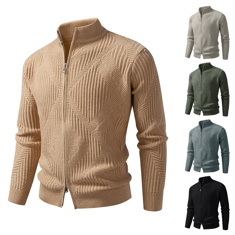 

Men's Knitted Sweater Cardigan Large Size 38P55 Casual Simple Sle Long Sve Stand Collar Warm And Durable Knitwear