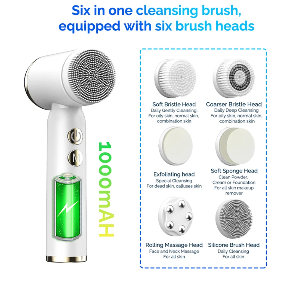 Face Cleaning Machine With 6 Heads Hot Cold Function Brush Instrument Waterproof Facial Cleanser Device Deep Skin Beauty Care