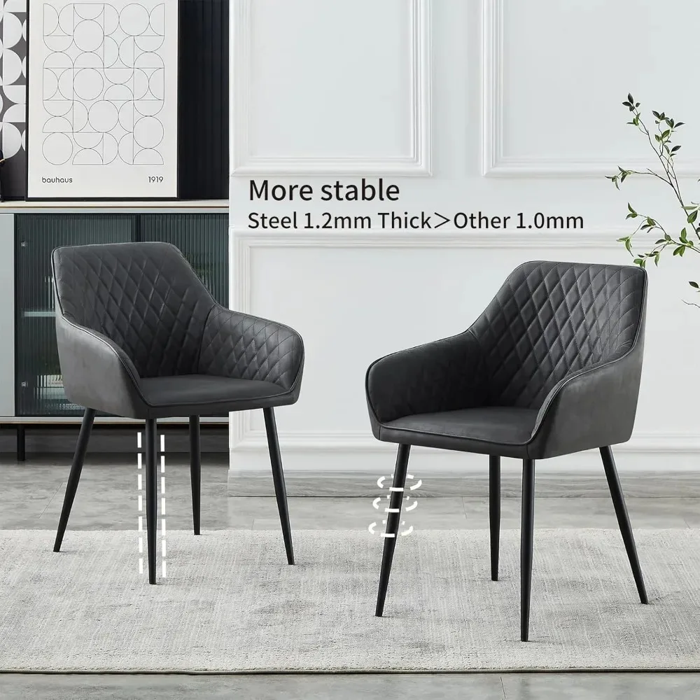 Dining Chairs Grey Faux Leather Kitchen Chairs Set of 4 with Arms Modern Upholstered Chairs for Living Room