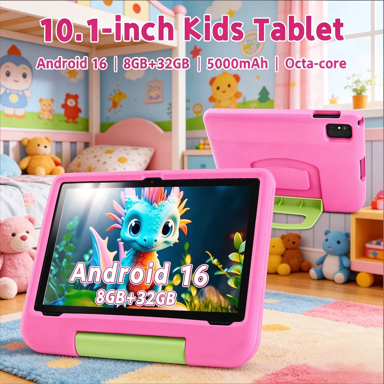 Kids Tablet Android 16 Tablet 10 inch Kids Tablet with Case Octa-Core 8GB 32GB Dual Camera Parental Controls Educational Tablet
