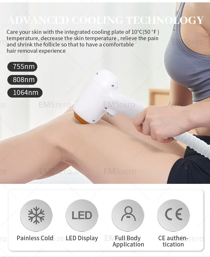 Diodo Laser 755 808 1064nm Macchina per la depilazione multi lunghezza d'onda Macchina per la depilazione con testa di raffreddamento laser indolore