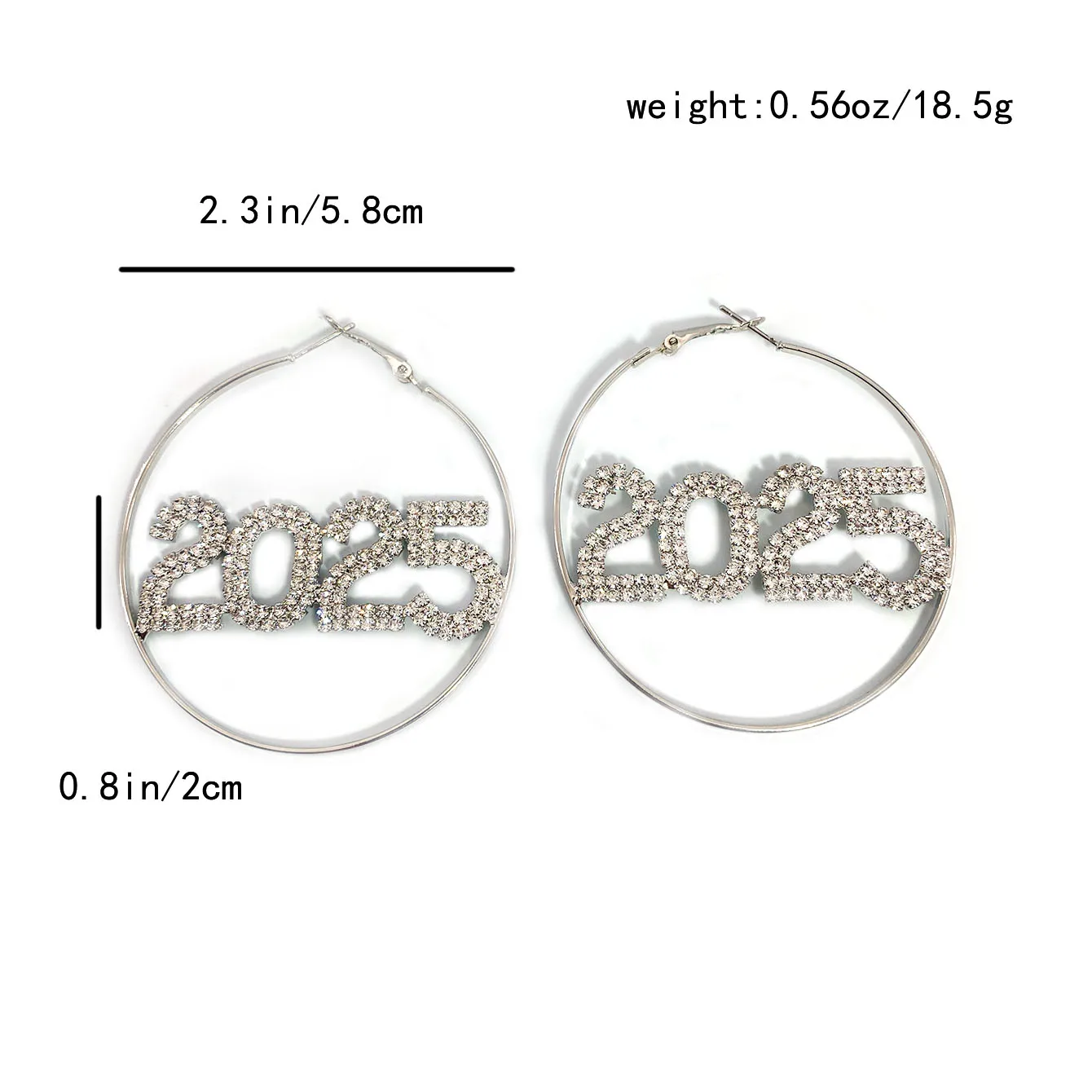 1pc 2025 Ring Earrings Fashion Full Rhinestone Digital Earrings Copper Material New Year Party