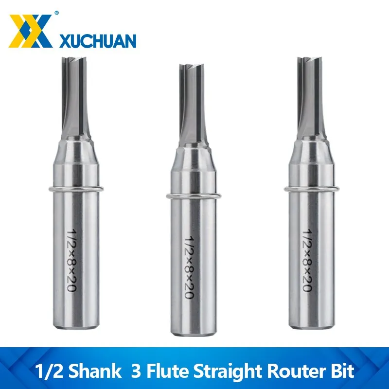 TCT Straight Milling Cutter 1/2(12.7mm) Shank 3Flute Wood Carving Trimming Slotting Router Bits End Mill For MDF Plywood