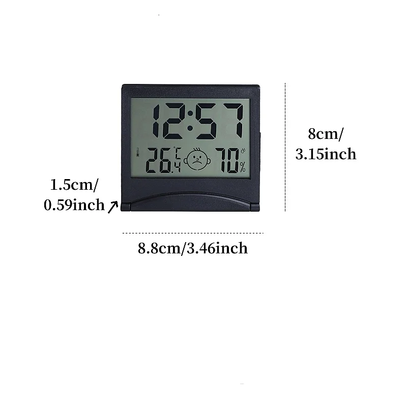 Mini sveglia temperatura umidità pieghevole alimentato a batteria Snoze orologio da tavolo 12/24H LCD orologio digitale con batteria CR2025