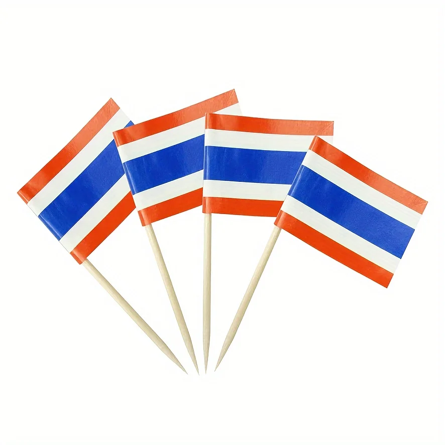 Tailândia FlagToothpick, Churrasco, Pizza, Cheese Markers, Etiquetas de alimentos para festa Buffet, Decoração para eventos especiais, 100Pcs