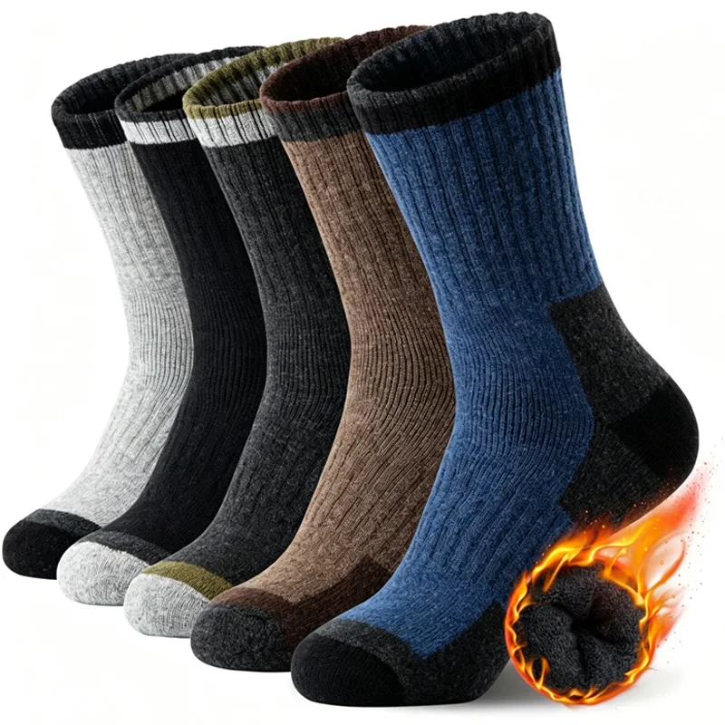 Mix match set 5 pairs winter thick fleece warm color scheme non freezing feet can be worn indoors or outdoors long tube socks