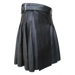 Men Gladiator Scottish Highland Utility Kilt Larp PU Leather Club  Pleated Skirt Fashion Kilt Party Punk Rock Skirts Streetwear